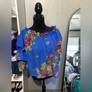 Floral Off-Shoulder Blue Top